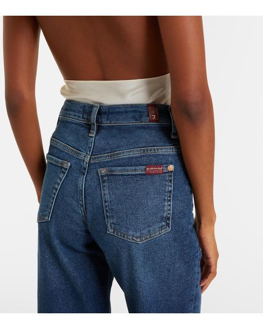 7 For All Mankind Blue Stovepipe Cropped Straight Jeans