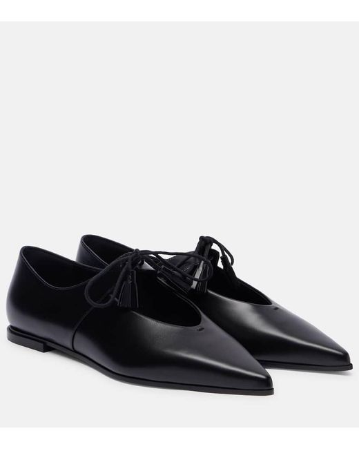 Max Mara Black Laceup Leather Flats