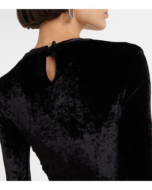 Rabanne Black Embellished Ruched Velvet Midi Dress