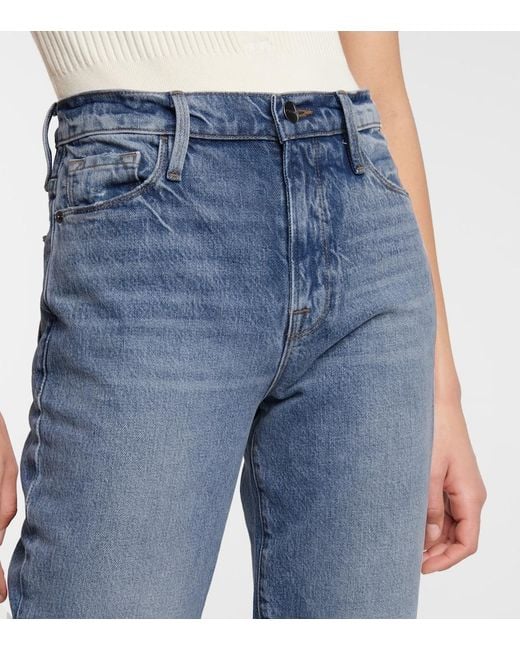 FRAME Blue Le Drew High-Rise Straight Jeans