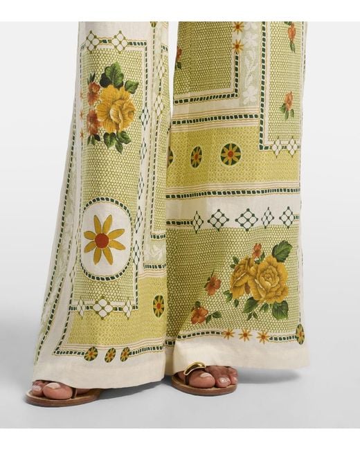 ALÉMAIS Metallic Dixie Printed Linen Wide-Leg Pants