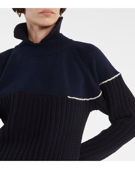 Pullover in lana con doppio colletto di Victoria Beckham in Blue