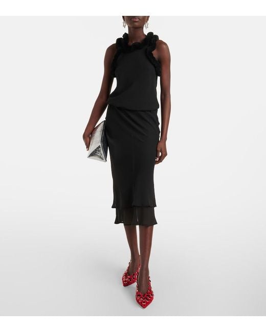 The Attico Black Faux Fur-Trimmed Midi Dress