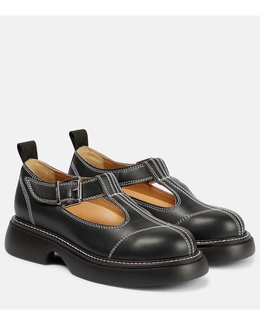 Ganni Black Everyday Buckle Faux-leather Mary Janes