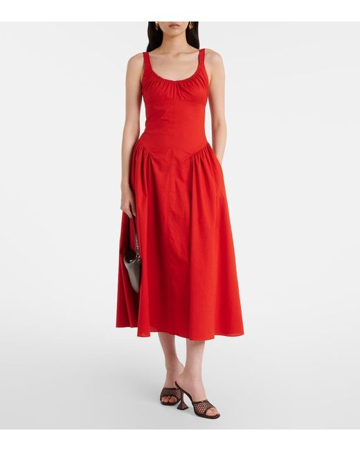Faithfull The Brand Red Olas Cotton Midi Dress
