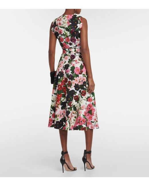 Oscar de la Renta Red Floral Cotton-Blend Midi Dress