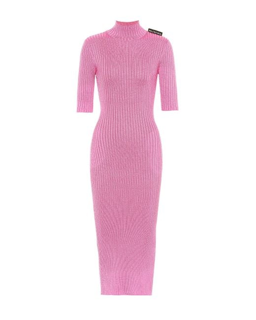 Balenciaga Ribbed knit Midi Dress in Pink Lyst