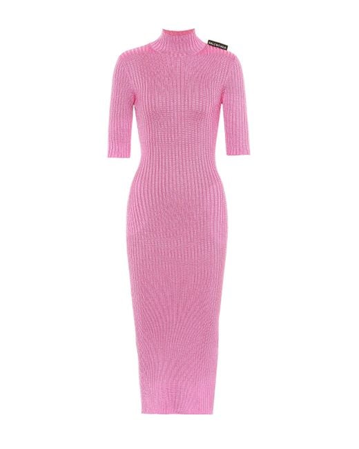 Balenciaga Pink Ribbed-knit Midi Dress