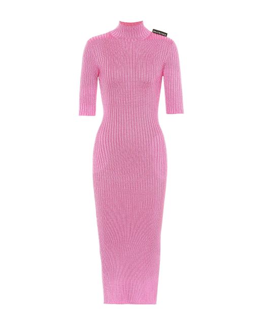 Balenciaga Pink Ribbed-knit Midi Dress