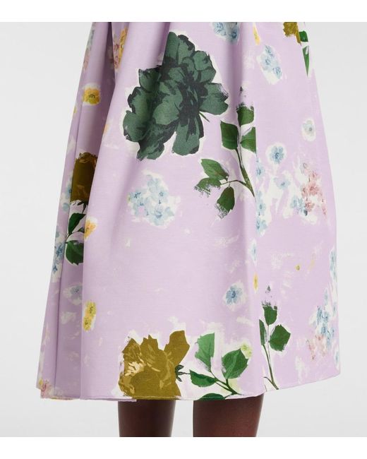 Erdem White Floral Cotton-Blend Midi Skirt