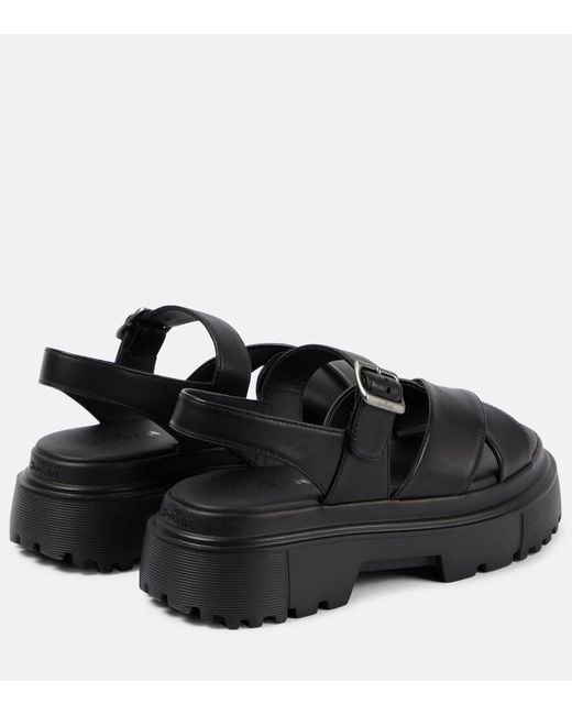 Hogan Black H644 Leather Platform Sandals