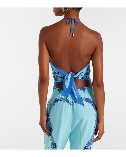 Etro Blue Paisley Halterneck Silk Top