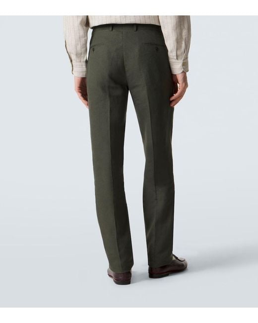 Rubinacci Gray Pleated Linen Slim Pants for men