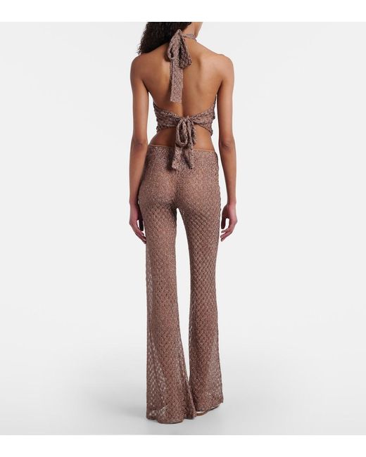 Missoni Brown Open-Knit Lame Flared Pants