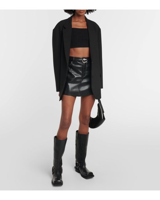 Mini-jupe Le High "N" Tight en cuir FRAME en coloris Black