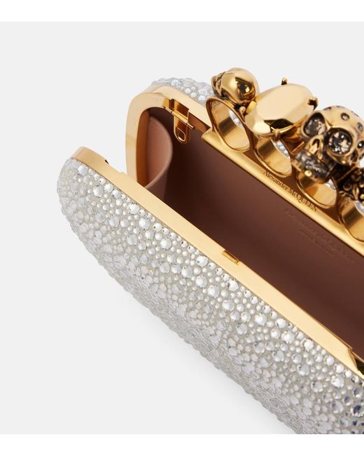 McQueen Metallic Knuckle Embellished Leather Clutch