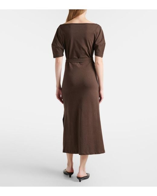 Lemaire Brown Cotton And Linen Jersey Midi Dress