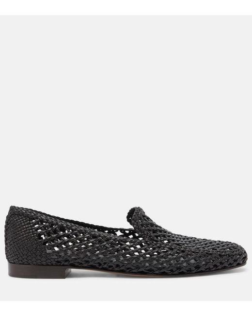 Le Monde Beryl Black Soft Woven Leather Slip-On Shoes