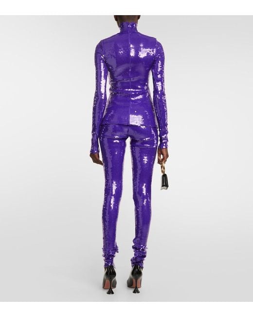 LAQUAN SMITH Purple Sequined Turtleneck Top