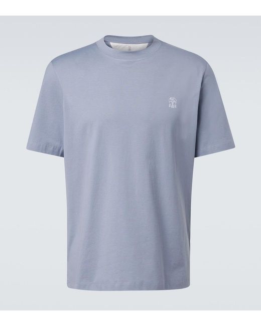 Brunello Cucinelli Blue Logo Cotton Jersey T-Shirt for men