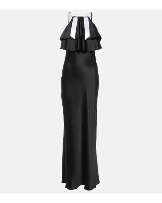 Rodarte Black Bow-detail Halterneck Silk Satin Gown