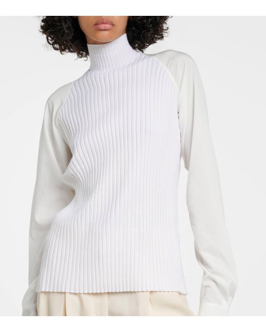 Totême  White Ribbed-knit Turtleneck Wool-blend Top