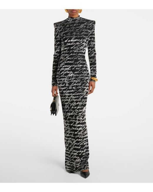 Balmain Black Ls Bodycon Love Letter Long Dress