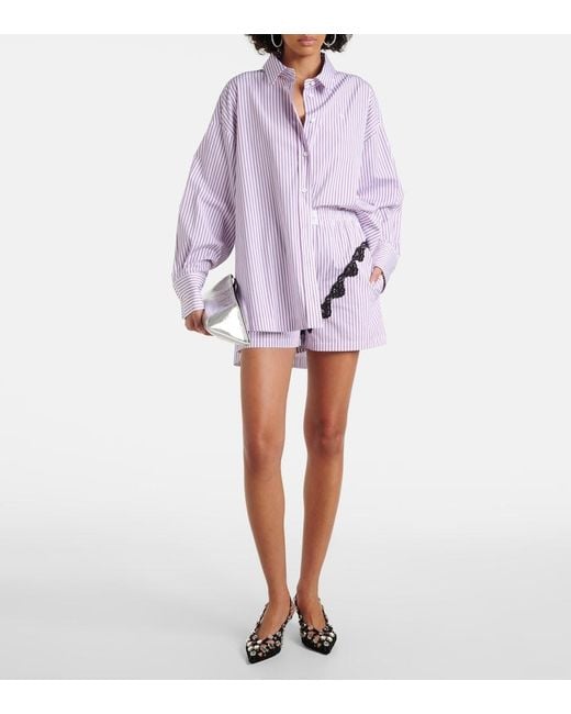 The Attico Purple Striped Lace-Trimmed Cotton Shorts
