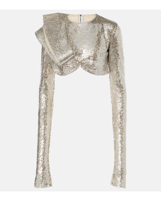 Maticevski White Sequined Crop Top
