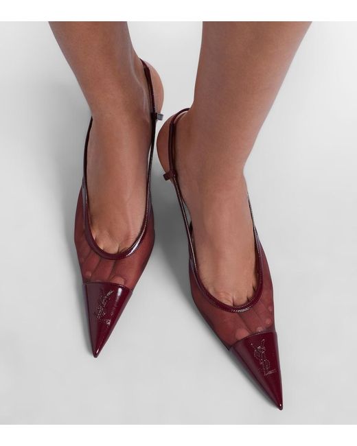 Saint Laurent Pink Renee Leather-Trimmed Mesh Slingback Pumps
