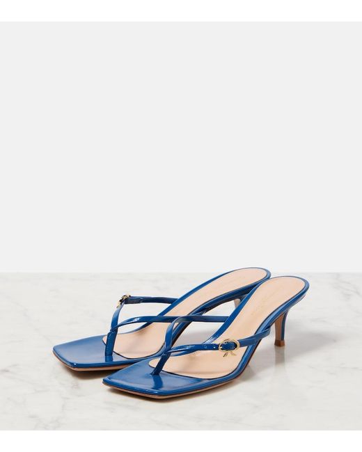 Gianvito Rossi Blue Ribbon Patent Leather Thong Sandals