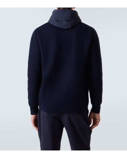 Herno Blue Layered Wool And Technical Cardigan for men