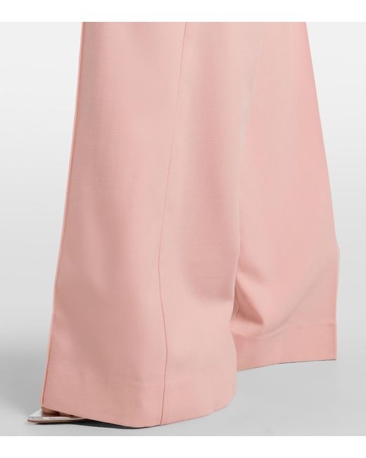 Costarellos Pink Pleated Wool-Blend Wide-Leg Pants