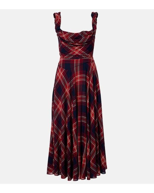 Vivienne Westwood Red Chichi Draped Plaid Midi Dress