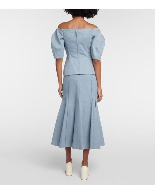 Gabriela Hearst Blue Ellen Off-Shoulder Cotton Top