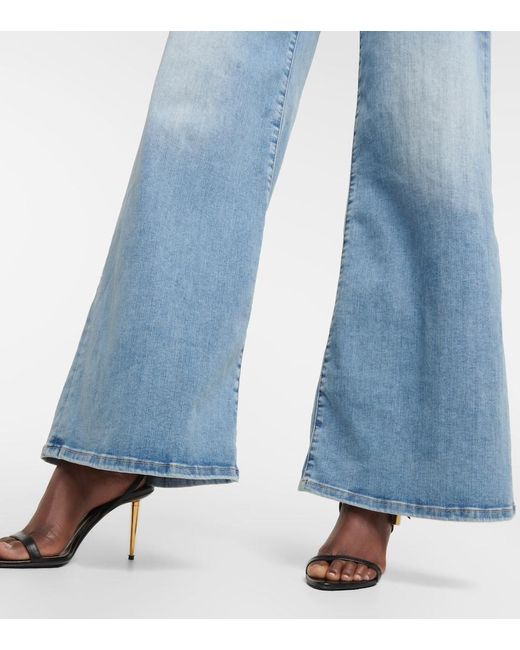 FRAME Blue High-Rise Flared Jeans Le Palazzo Crop