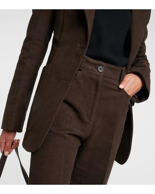 Totême  Brown High-Rise Velour Straight Pants