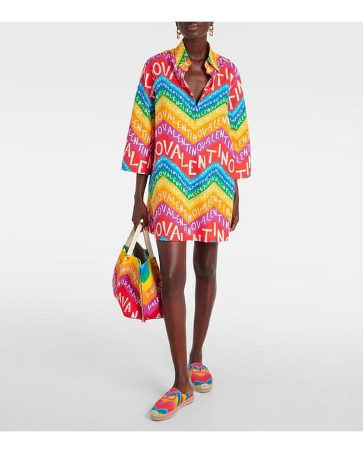 Valentino Multicolor Logo Cotton Shirt Dress