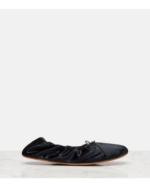 The Row Black Round Velvet Ballet Flats