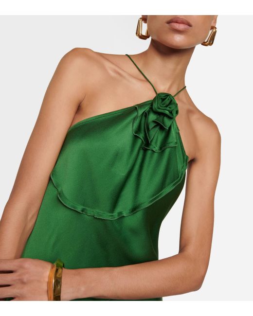 Victoria Beckham Green Floral-applique Draped Satin Top