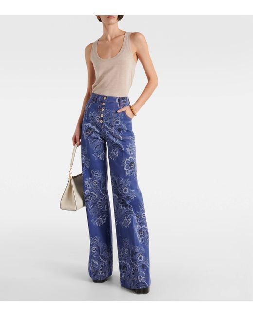 Etro Blue Floral High-rise Flared Jeans