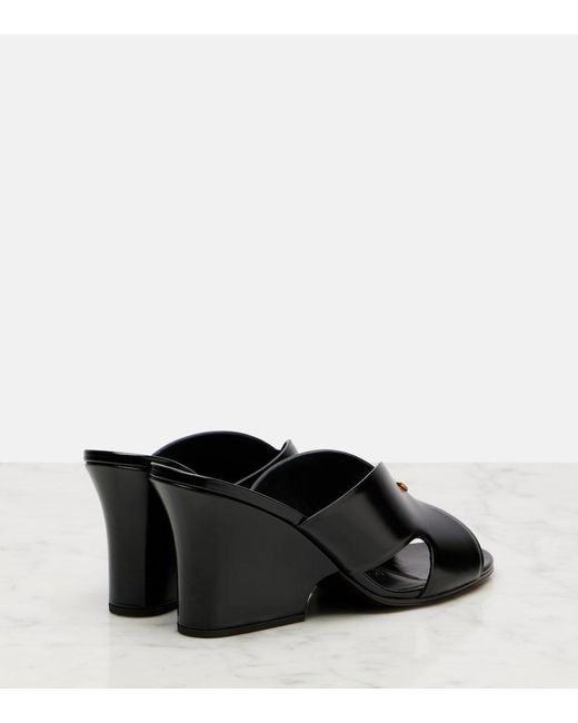 Loro Piana Black Vera 80 Leather Wedge Mules