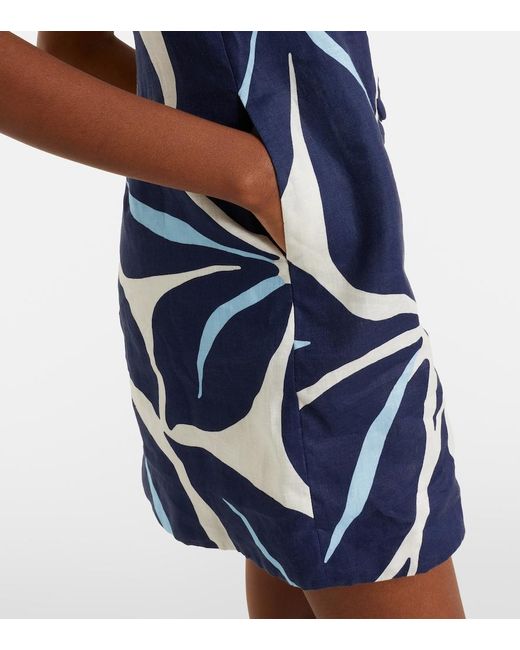 Cala De La Cruz Blue Rhoda Printed Linen Minidress