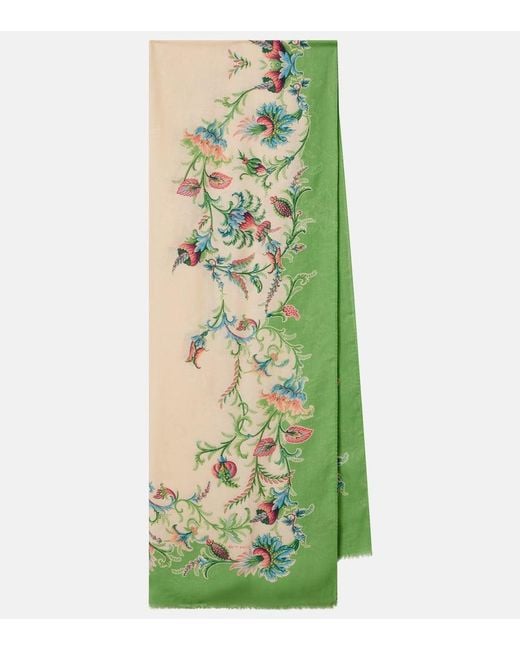 Etro Green Floral Jacquard Scarf 70 X 200 Cm