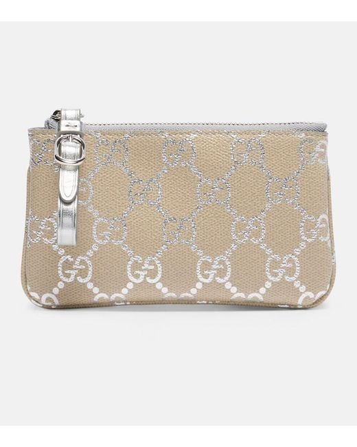 Gucci Natural Gg Leather-Trimmed Pouch