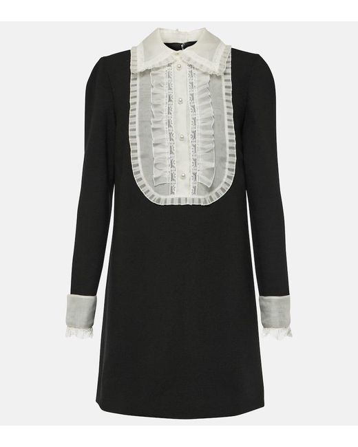 Vestido corto de crepe con organza Dolce & Gabbana de color Black