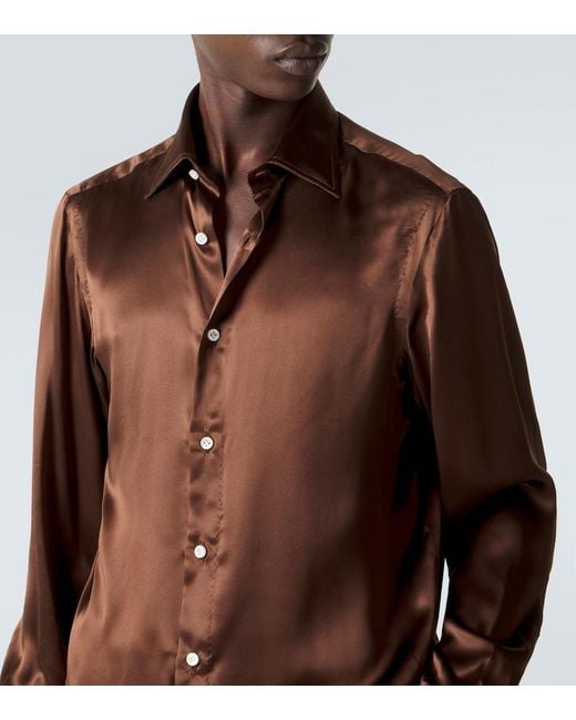 Rubinacci Brown Silk Satin Shirt for men
