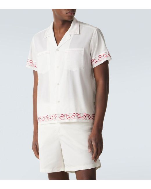 Bode White Embroidered Cotton Poplin Bowling Shirt for men