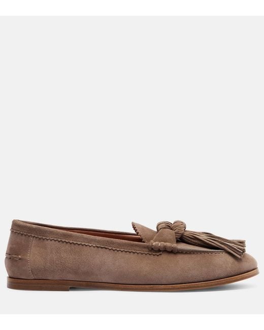 Aquazzura Brown Freddie Suede Loafers
