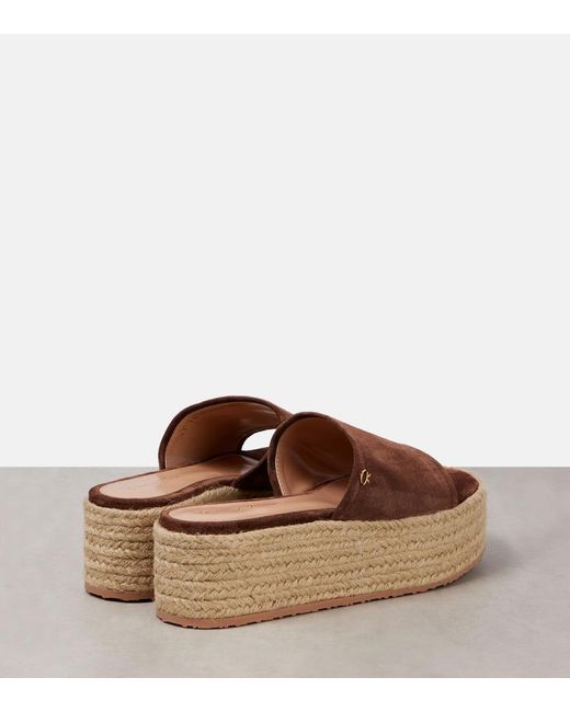 Gianvito Rossi Brown Suede Platform Espadrille Slides